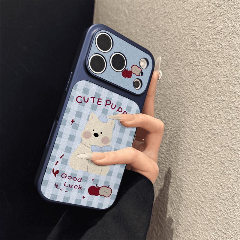 Blue grid milk dog is suitable for iPhone17promax mobile phone case Apple 16pro new niche