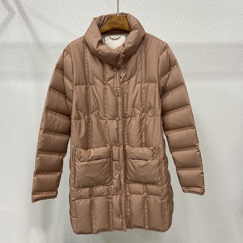 Женский легкий тонкий качественный пуховик Witner с воротником-стойкой и длинным рукавом, тонкое теплое пальто на белом утином пуху