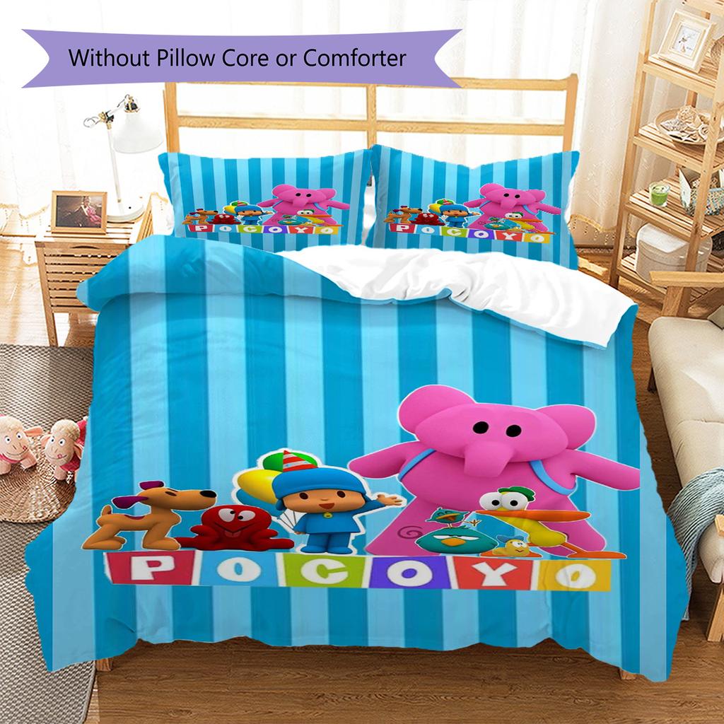 Pocoyo Cartoon Pattern Bedding Set Quilt Cover Pillowcase Home Decor Gift (1 * duvet cover + 2 * pillowcase, without core)