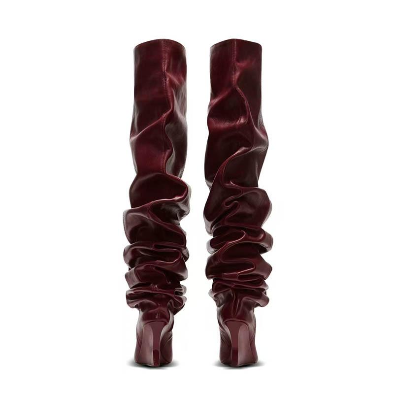 Женские клинья с острым носком, ботинки со складками, кожаные ботфорты, классические сексуальные женские туфли на высоком каблуке, короткие ботинки для женщин