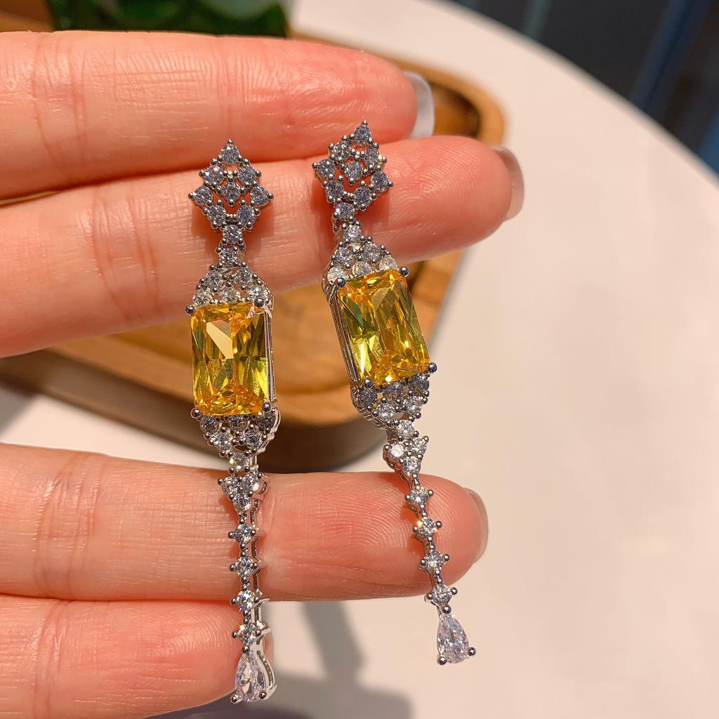 Серьги-иглы из серебра 925 пробы, серьги-кисточки с цветным цирконием, длинные серьги Paraiba