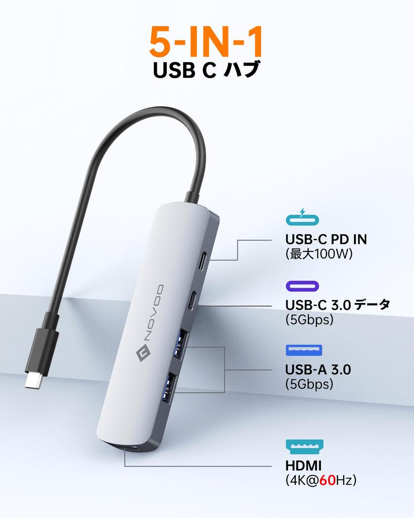 NOVOO HDMI Hub Type C Adapter 5Gbps Ultra High Speed Transfer PD100W Fast USB C Conversion Adapter MacBook Pro M1 M2 Rog Dell Galaxy Xperia iPhone of