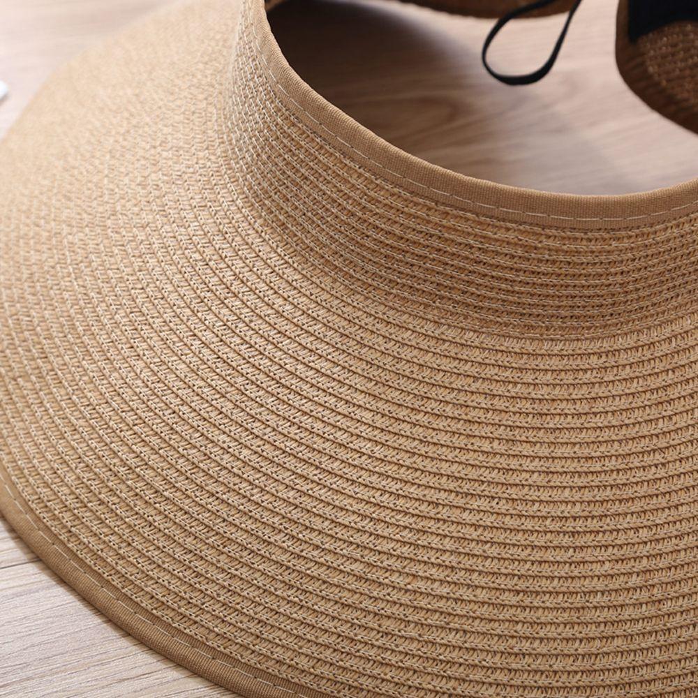 Bow Foldable Hat Sun Visor Big Brim Sun Cap Sun Hat Packable Straw Hat Empty Top Cap Weave Sun Cap