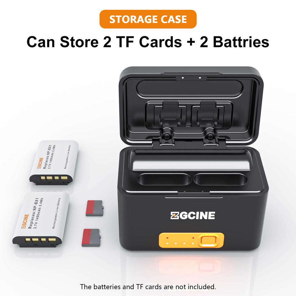 ZGCINE PS-BX1 Портативный чехол для быстрой зарядки аккумулятора камеры 5200 мАч Беспроводное зарядное устройство для двух аккумуляторов с