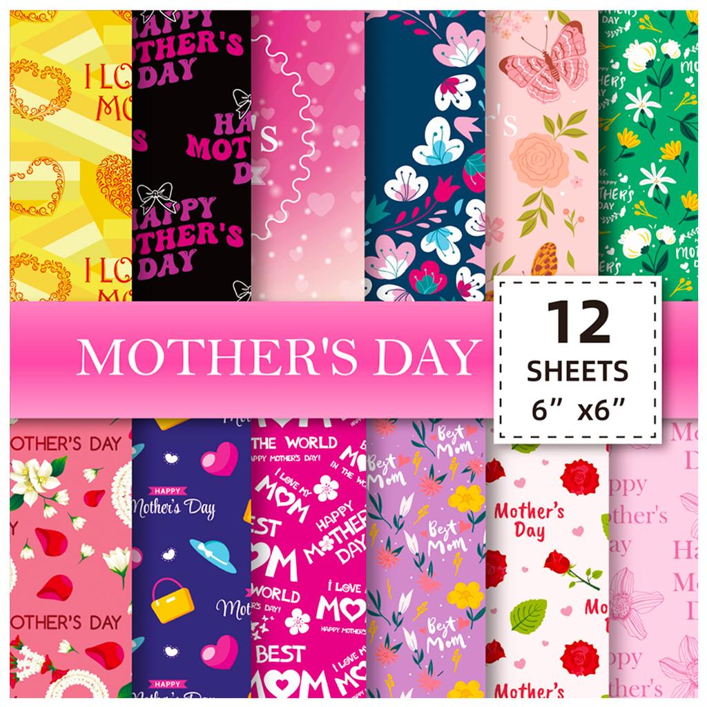 12 Mother'S Day Congratulations, Warm-Colored Backing Paper, Holiday Decorative Handbook Material Paper