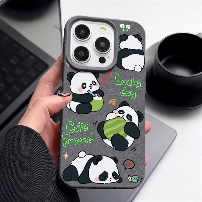 Чехол для телефона с матовой кожей и рисунком панд для iPhone 16 Pro Max 15 Pro 14 13 12 11, тонкий, ударопрочный, мягкий чехол-бампер из ТПУ