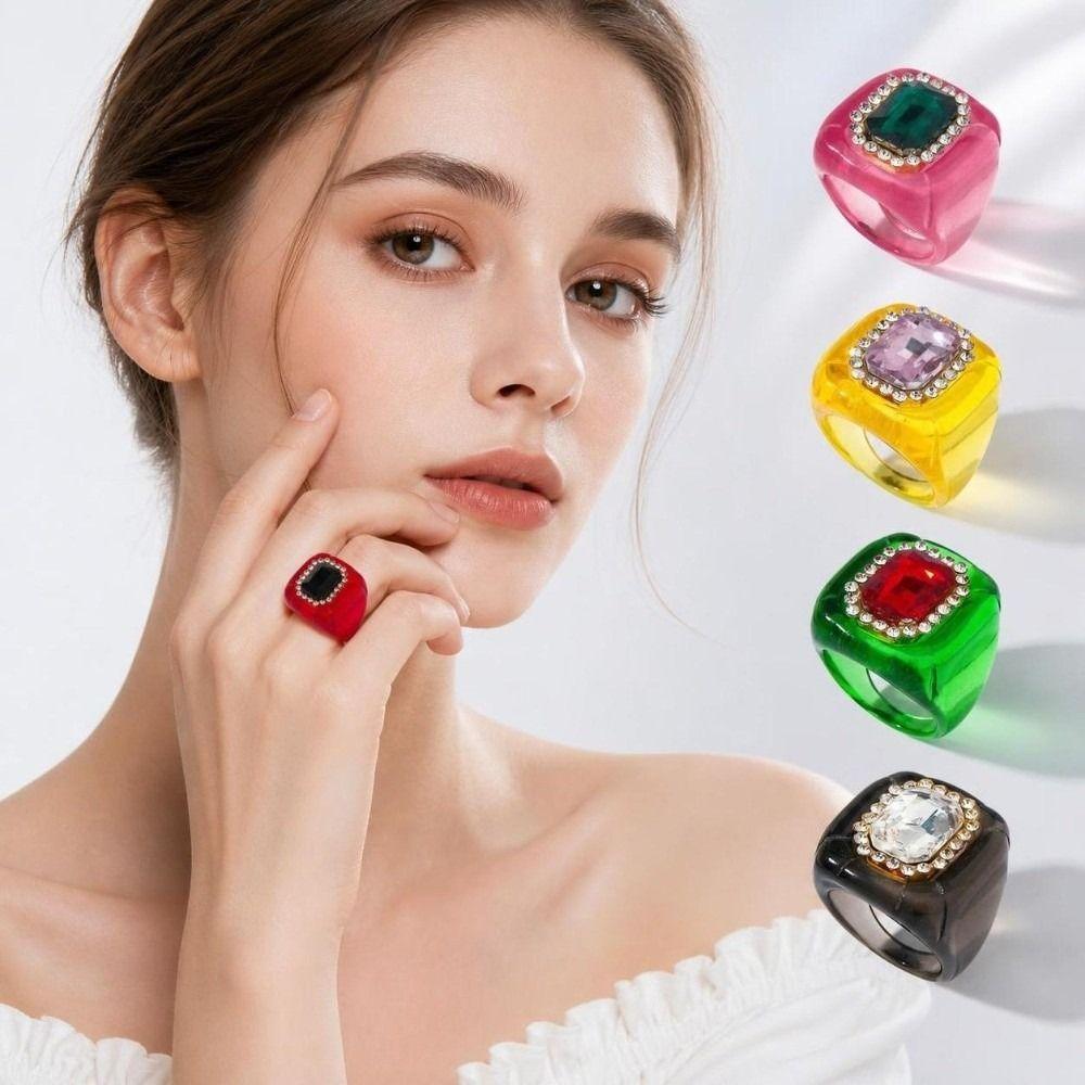 Colorful Rhinestones Ring Geometric Square Ring New Finger Ring Jewelry Accessories