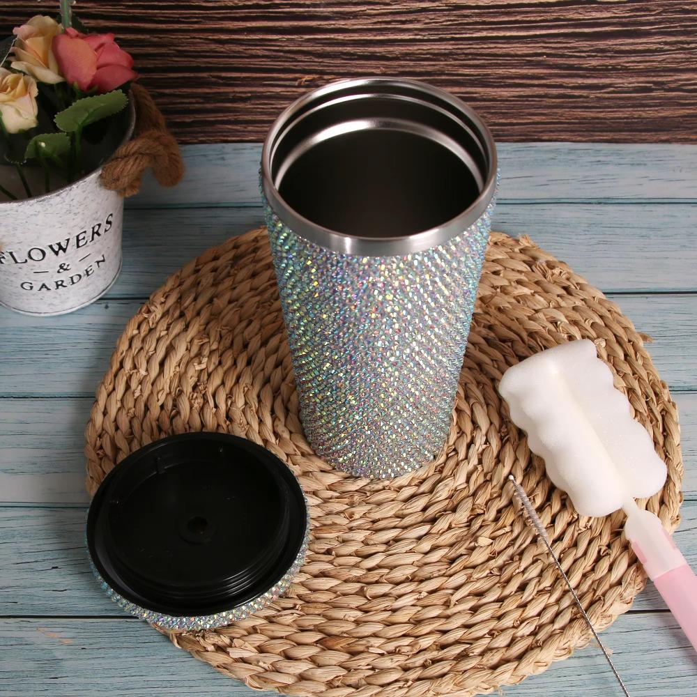 Insulated Glitter Coffee Cup Double Layer Stainless Steel Water Bottle Girl
