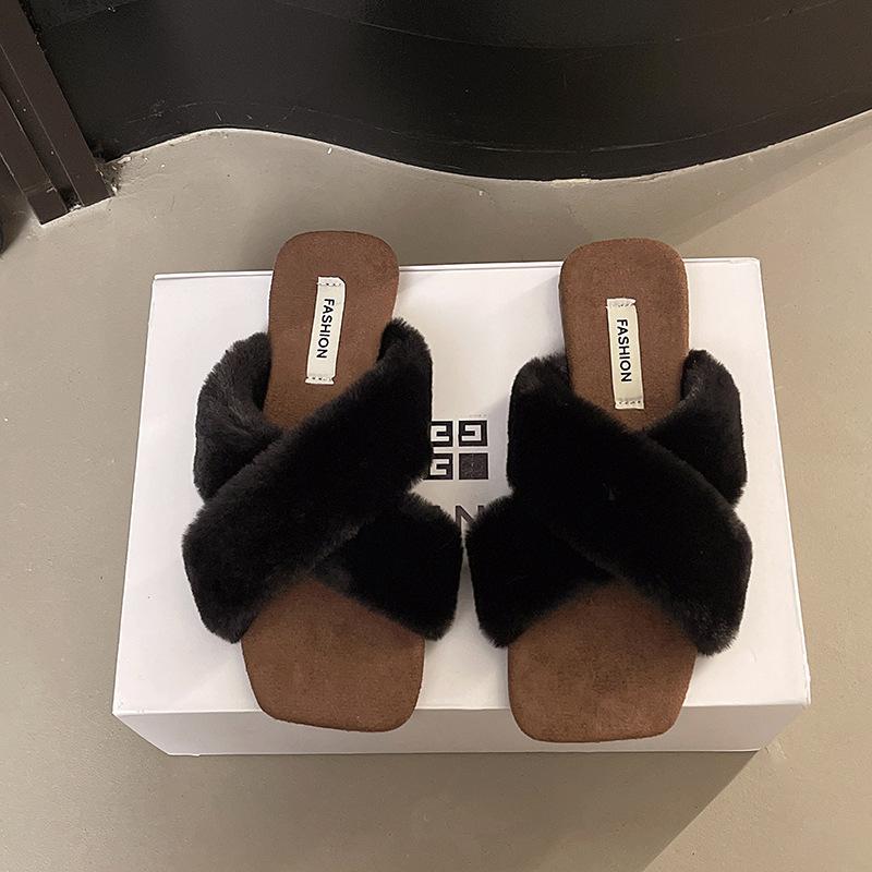 Новые ретро тапочки с перекрестными ремешками, весенне-осенние, повседневные, универсальные, нежные, с леопардовым принтом, на плоской подошве, пушистые тапочки