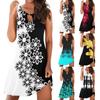 Модные женские летние свободные платья без рукавов с принтом и принтом средней длины