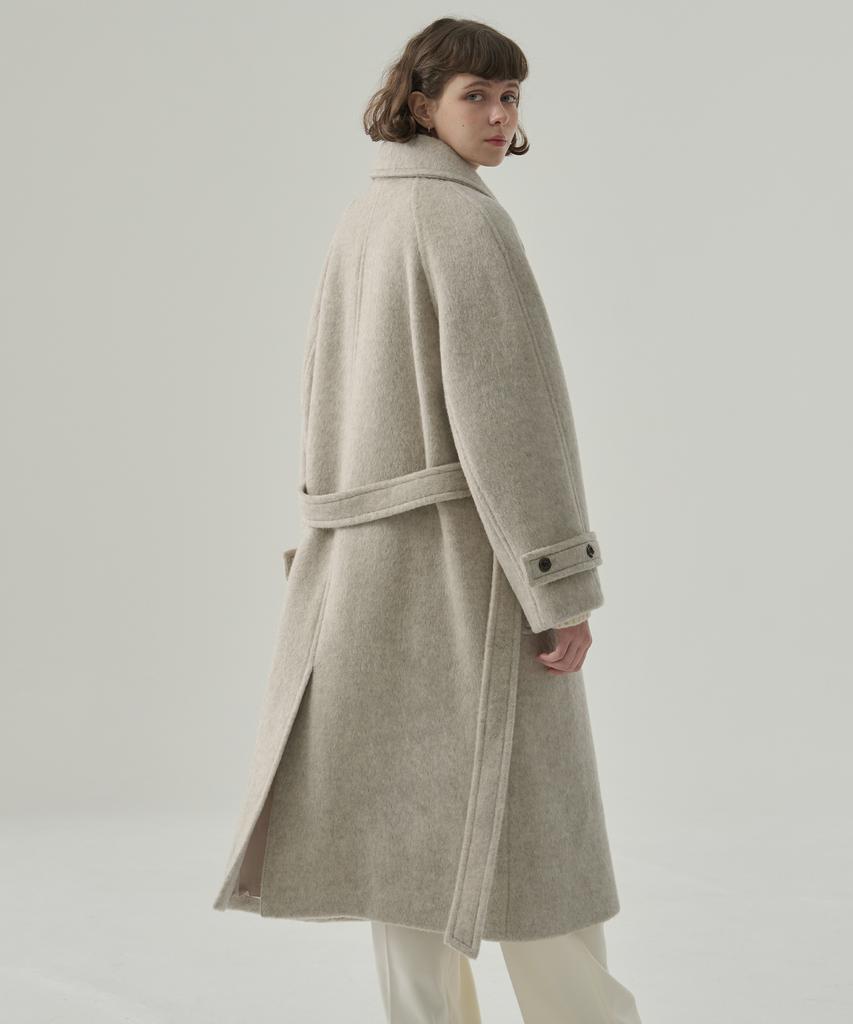 DRAWFIT WOMEN Rabbit Angora Wool Balmacaan Long Coat [Black]