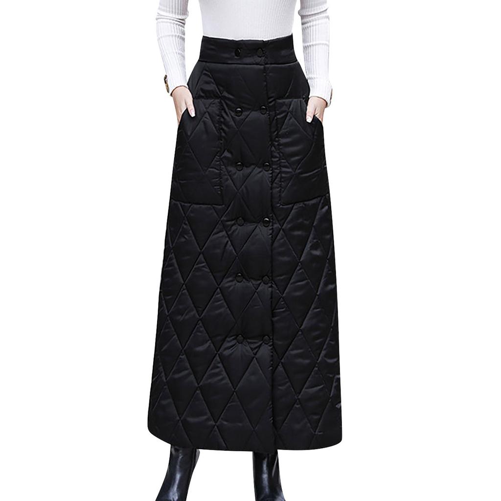 Женская зимняя хлопковая черная юбка с утолщенной длинной юбкой