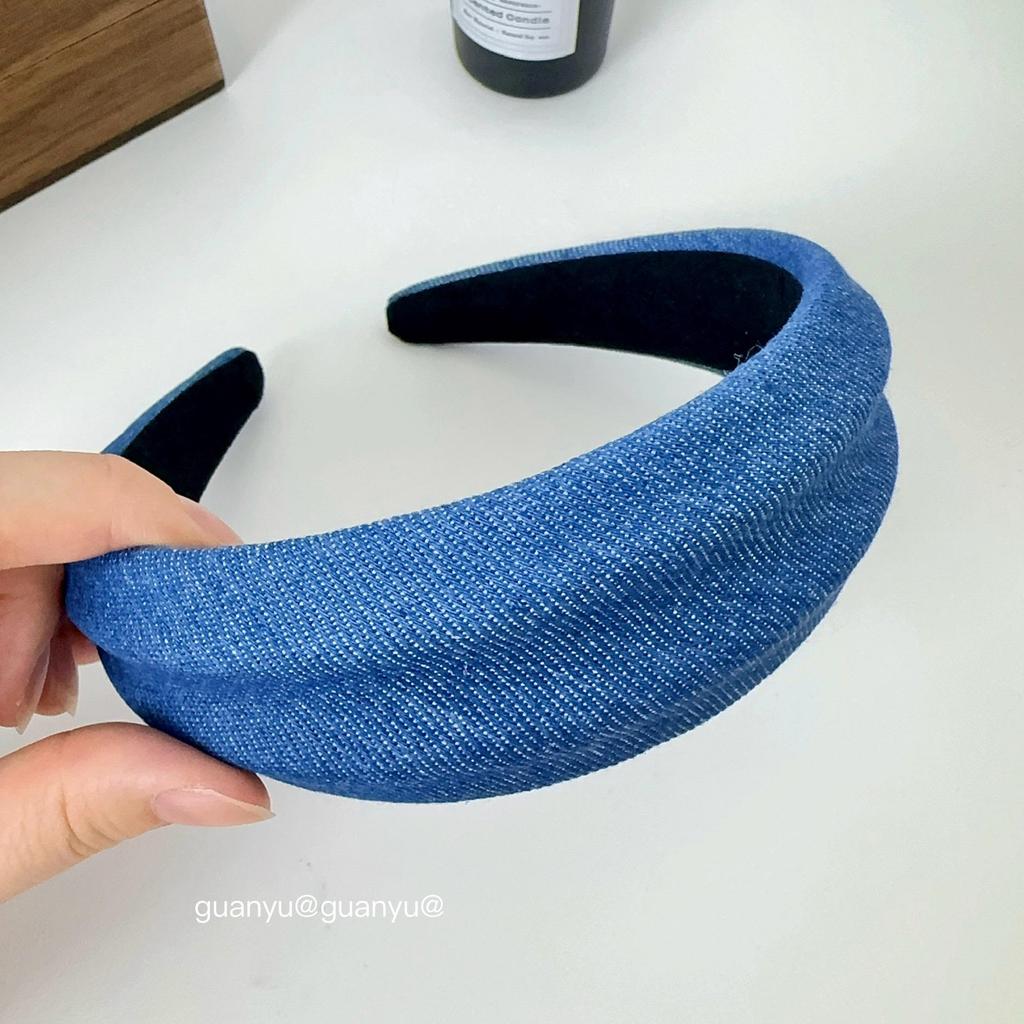 Женская широкая повязка на голову с джинсовой текстурой: Элегантный, Универсальный Аксессуар для Волос