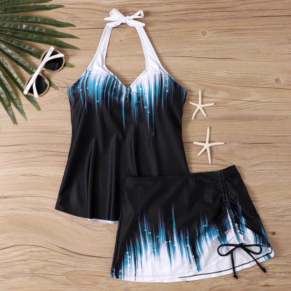 Летний базовый купальник с завязками и бантом — классические брюки без бретелек, комфортный женский купальник из двух частей для бассейна с градиентным принтом, S-6XL