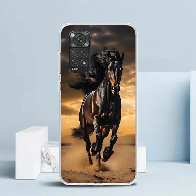 Чехол для телефона Animal Black Horse для Xiaomi Redmi Note 15 14 14S 13 12S 12 Pro Plus 11S 11 11T 11E 10S 10 + Мягкая задняя крышка из ТПУ Красный