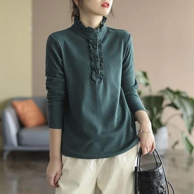 Свитшот для женщин, хлопковая свободная футболка большого размера с длинным рукавом, флисовая утолщенная удобная круглая горловина, повседневный пуловер, топ, свитшот