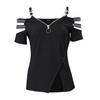 Women's Tops V-Neck Zip Detail Split Hem Elegant Trendy Minimalistic Sequin Chain Accent Blouse Summer Accessories