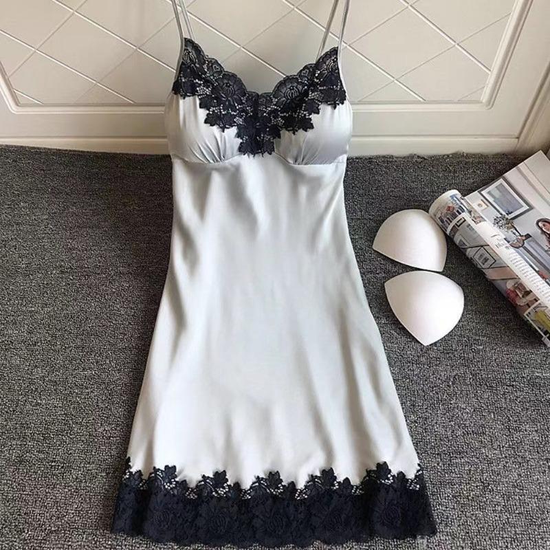 Sexy Women Silk Robe Dress Nightdress Soft Lace Casual Nightgown Straps Sleepwear Nightdres