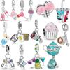 S925 Sterling Silver Coffee Cup Ice Cream Wine Glass Pavé Shiny Pendant Beads Fit Original Charms Bracelet Women Jewelry