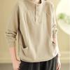 New Half-high Neck Button Warm Sweatshirt for Women with Loose Flesh Covering Versatile Design Pocket Splicing Top Trendy