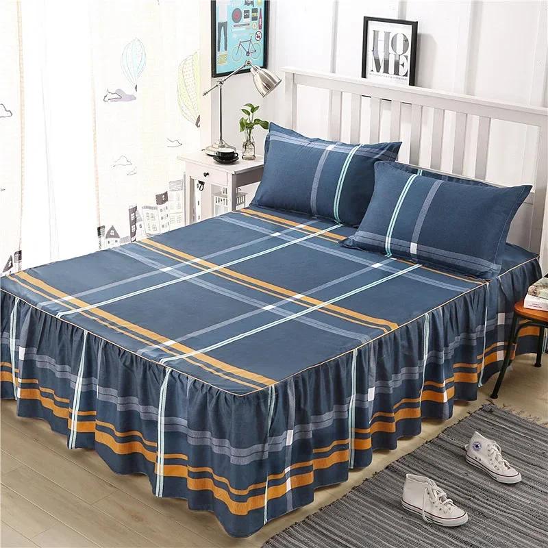 Solid Color Bed Skirt 1pcs Cover Bedroom Bed Cover Bed Skirt with 2pcs Pillowcase Non-slip Mattress Cover Bedsheet Bedspread