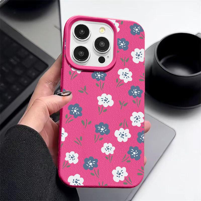 Синий цветочный узор матовая кожа текстура чехол для телефона чехол для iPhone 16 Pro Max 15 Pro 14 13 12 11 тонкий ударопрочный TPU мягкий бампер чехол