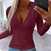 Women's Casual Fashion Button Knitted Pullover V-Neck Slim Fit Long Sleeve Top