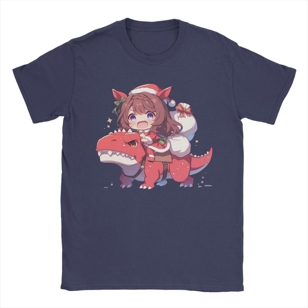 Christmas Super Creek Riding Dinosaur T Shirt Men Pure Cotton T-Shirts Crewneck Uma Musume Tees Short Sleeve Clothes