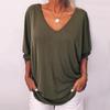 V-Neck Bat Seven-Point Sleeve Back Button T-Shirt Loose Top Women