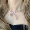 Elegant Faux Pearl Necklace With Butterfly Bowknot And Heart Cross Pendant Romantic Sweet Choker Trendy Luxurious Style Clavicle Chain Jewelry