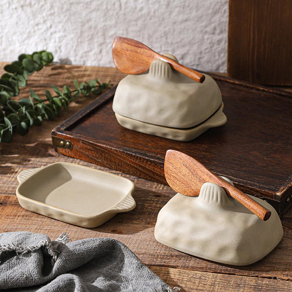 Керамическая масленка в деревенском стиле с крышкой, ручной работы, прямоугольная керамическая масленка для европейского куска масла и завтрака
