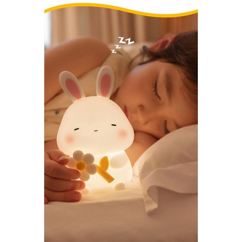 Милый силиконовый LED ночник-кролик, перезаряжаемый от USB, сенсорная мультяшная животная лампа для детей, детской спальни, домашнего декора