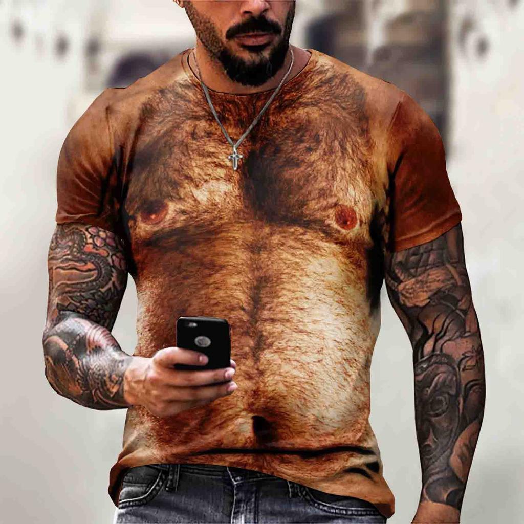 Men's Short Sleeve Muscle 3d T-shirt Abdominal Muscle Casual Pullover Short Sleeve Top