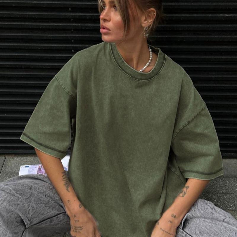 Летняя футболка с коротким рукавом большого размера для женщин, новые модные топы с круглым вырезом, свободная повседневная хлопковая футболка, женская уличная однотонная простая женская футболка 24651