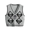 Gothic Knit Sweater Vest Skull Argyle Print Pattern Knitwear V-neck Pullover Fashion Jumper Top Women Halloween Streetwear