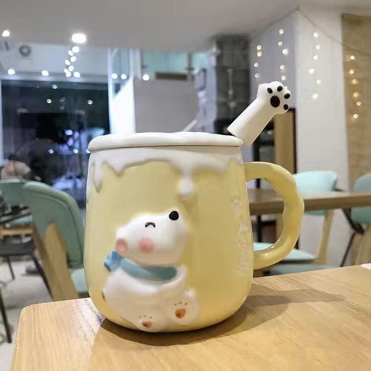 Милая мультяшная кружка с белым медведем, рельефная керамическая чашка, кофейная чашка, чашка для молока, чашка для воды, набор для питья