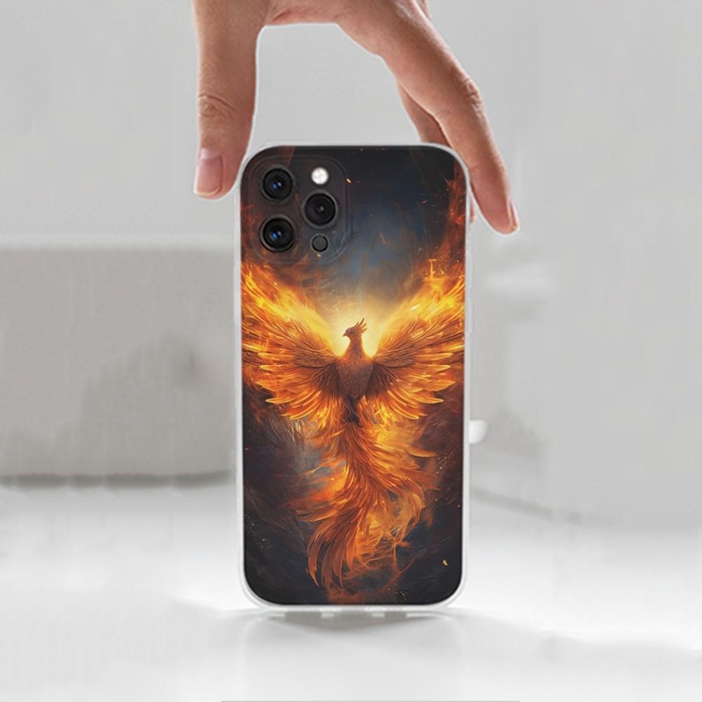 Крутой чехол для телефона с фениксом для iPhone 16,15,14,13,12,11 Plus,Pro,Max,XR,XS,X,7,8 Plus,SE,Mini, Прозрачный, Силиконовый чехол