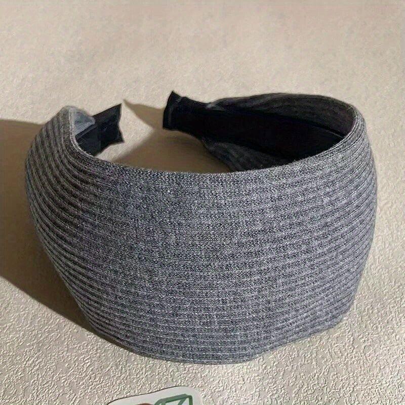 Solid Color Wide Edge Striped Yarn Headband High Head Headband French Gentle Atmosphere Hair Accessory
