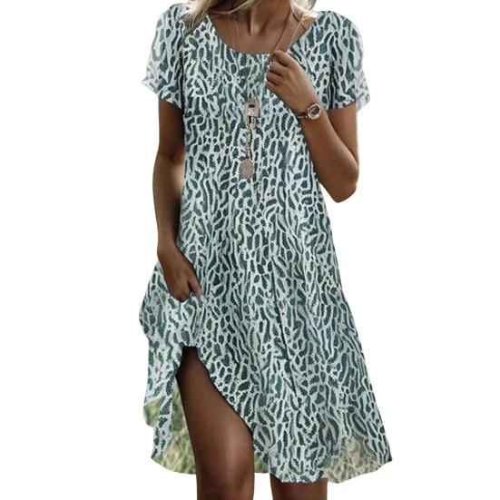 Женское летнее платье с цветочным принтом, повседневное платье миди с коротким рукавом и круглым вырезом, свободное платье-сарафан в стиле бохо для пляжного отдыха