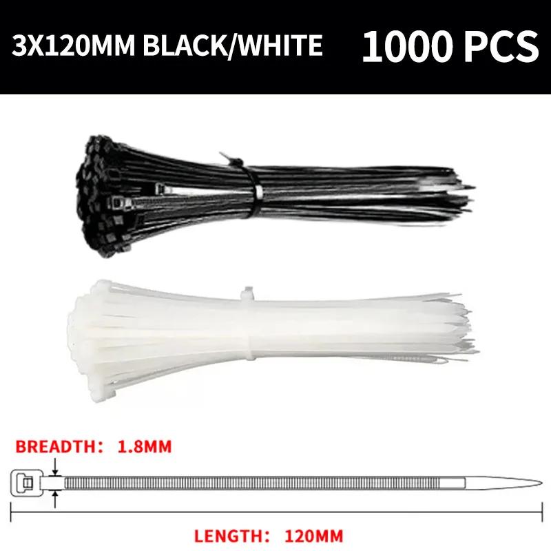 1000 PCS Self-locking Cable Tie,Nylon Tie,Zip Ties White/Black Plastic Strong Snap High Temperature Resistant Twine Tie Wire Tie