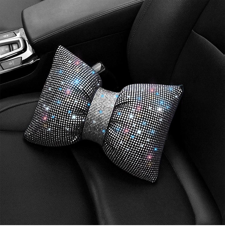 Diamond Studded Car Accessories Set: Seat Belt Shoulder Cover, Rearview Mirror Cover, Headrest, and Lumbar Support