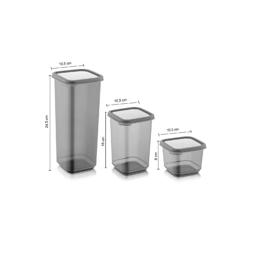 18 Pino Spice Storage Container - Square Spice Set With Lid 6x (0.50 Lt-1.10 Lt-1.70 Lt)