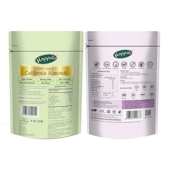 Happilo Premium Nuts Combo 400g (Premium Whole Cashews 200g & Californian Almonds 200g)