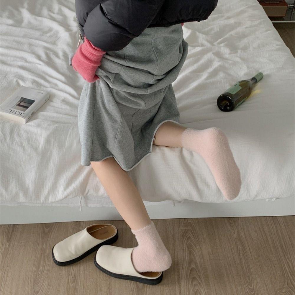 Warm Mink Cashmere Socks Solid Color Cotton Socks Fashion Velvet Socks  Women