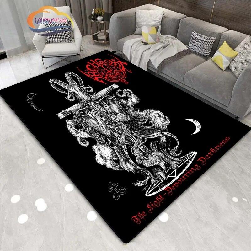 Demon Goat Baphomet carpet-Satanic Skull Inverted Pentagram Area Rug-Gothic Satanic Rug-Living Room Bedroom Decorative Floor Mat