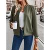 Solid Zip-up Quilted Bomber Jacket, Casual Long Sleeve Jacket For Spring & Fall, Women's Clothing