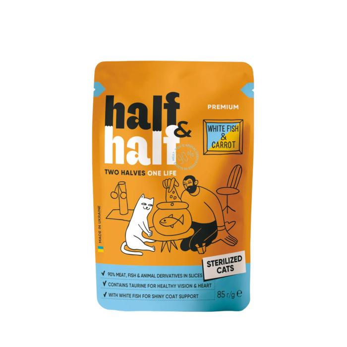 Half&Half Wet Cat Food Sterilized White Fish Carrots in Sauce 85g