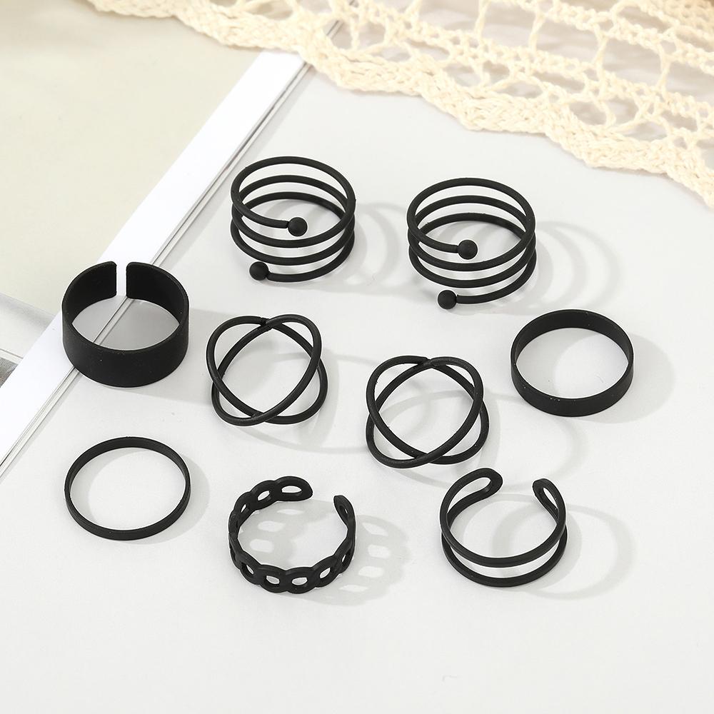 9 шт./компл. кольца на палец в стиле панк, минималистичные черные металлические кольца с геометрическим рисунком для женщин и девочек, вечерние модные ювелирные изделия