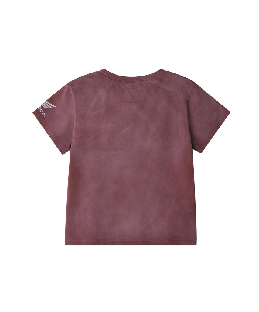 PHYPS MOTORCYCLE Womens Vintage Ride Washed Crop Tee Dark Red