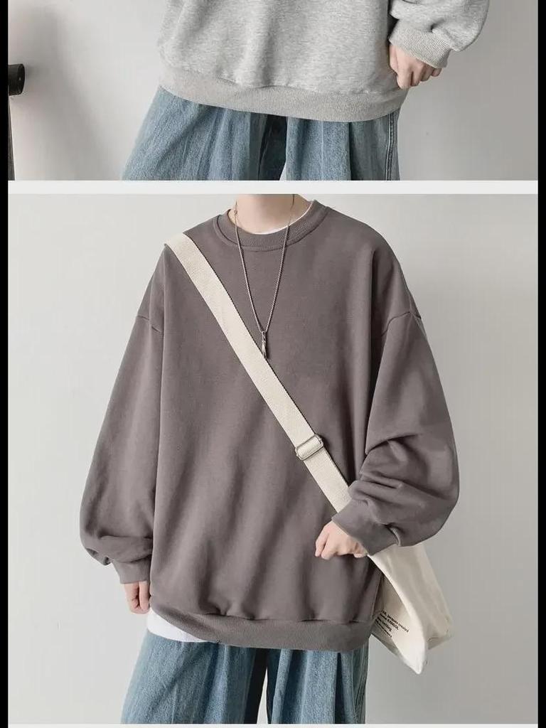 Мужская осенняя модная свободная толстовка в гонконгском стиле с круглым вырезом